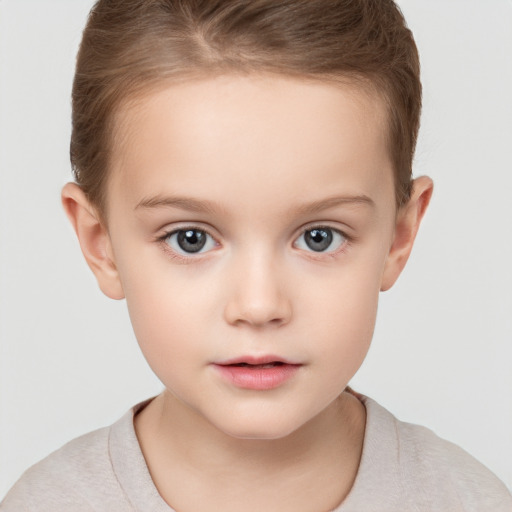 Neutral white child female with short  brown hair and brown eyes