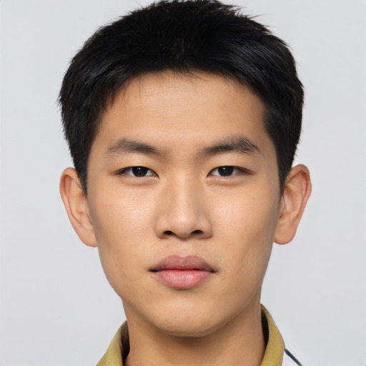 Neutral asian young-adult male with short  brown hair and brown eyes