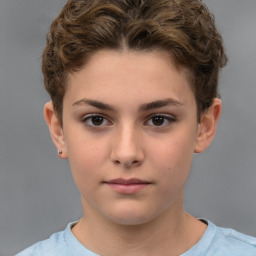 Neutral white child female with short  brown hair and brown eyes