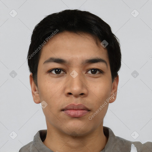 Neutral asian young-adult male with short  black hair and brown eyes