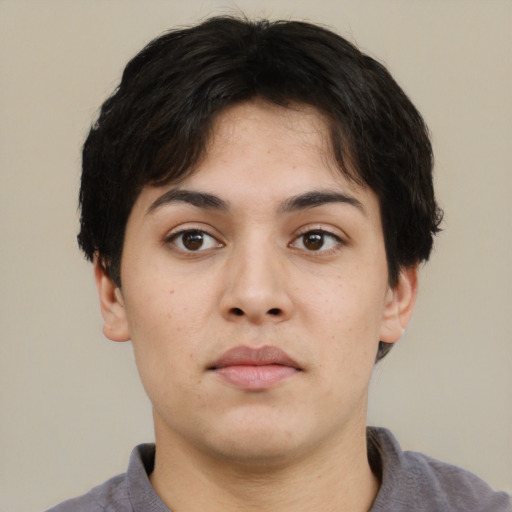 Neutral asian young-adult male with short  brown hair and brown eyes