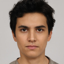 Neutral asian young-adult male with short  black hair and brown eyes