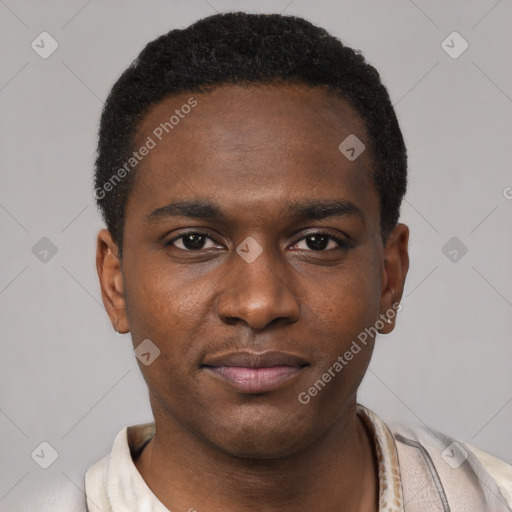 Neutral black young-adult male with short  brown hair and brown eyes