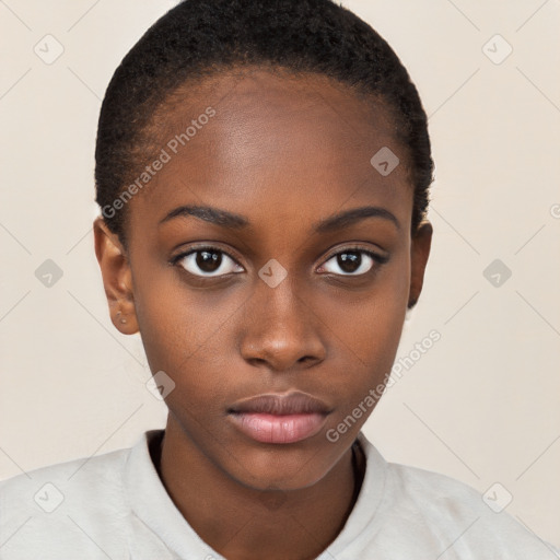 Neutral black young-adult female with short  brown hair and brown eyes