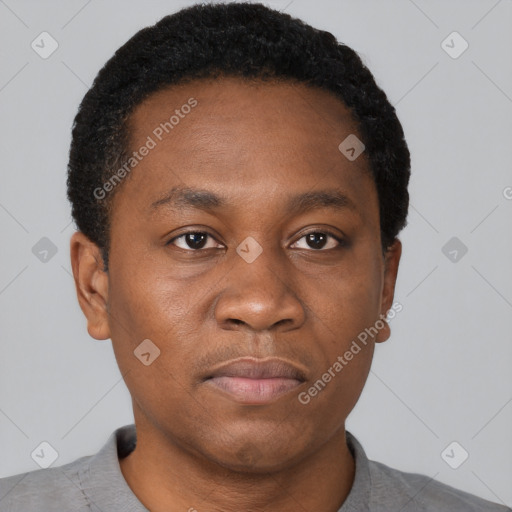 Neutral black young-adult male with short  brown hair and brown eyes