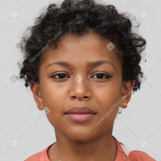 Neutral black young-adult female with short  brown hair and brown eyes