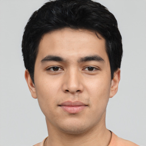 Neutral asian young-adult male with short  black hair and brown eyes