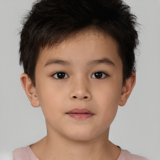 Neutral asian child male with short  brown hair and brown eyes