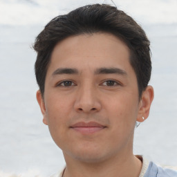 Neutral asian young-adult male with short  brown hair and brown eyes