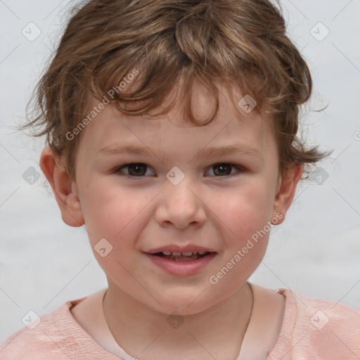 Joyful white child male with short  brown hair and brown eyes