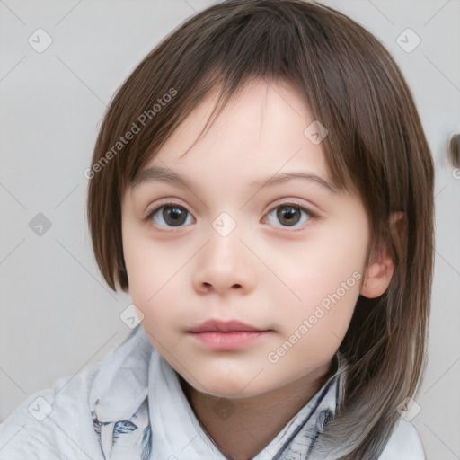 Neutral white child female with medium  brown hair and brown eyes