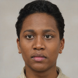 Neutral black young-adult female with short  brown hair and brown eyes