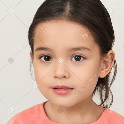 Neutral white child female with medium  brown hair and brown eyes