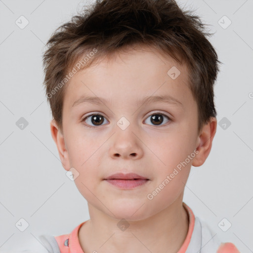 Neutral white child male with short  brown hair and brown eyes