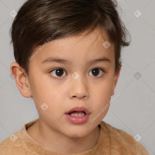 Neutral white child female with short  brown hair and brown eyes