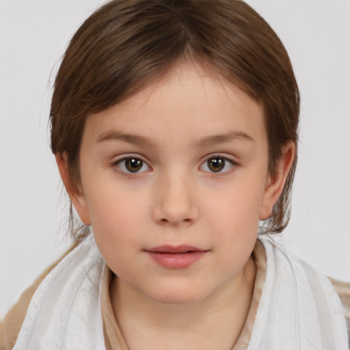 Neutral white child female with medium  brown hair and brown eyes