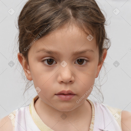 Neutral white child female with medium  brown hair and brown eyes