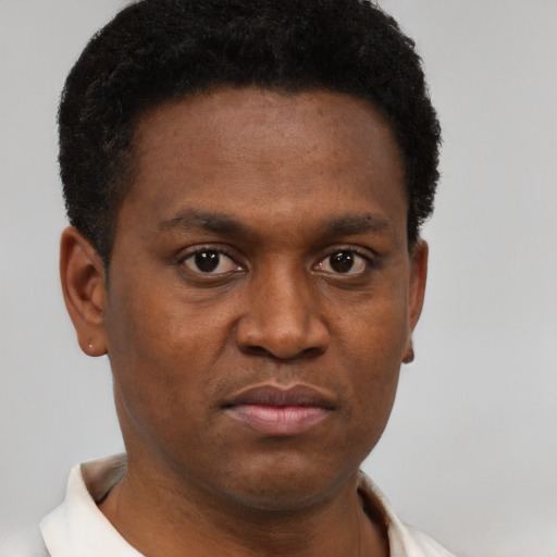 Neutral black young-adult male with short  brown hair and brown eyes