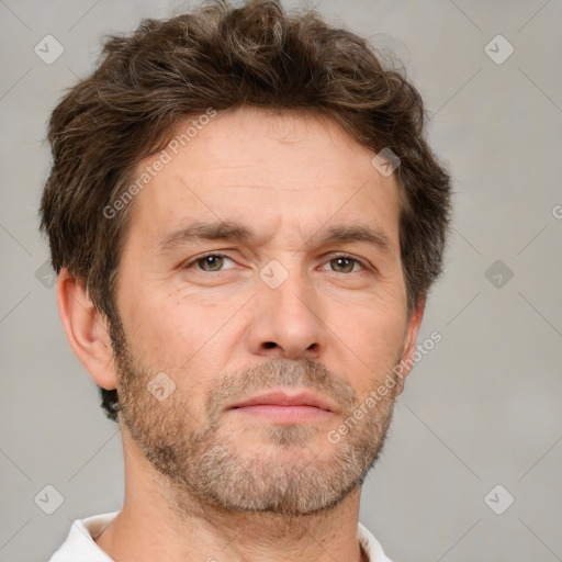 Neutral white adult male with short  brown hair and brown eyes