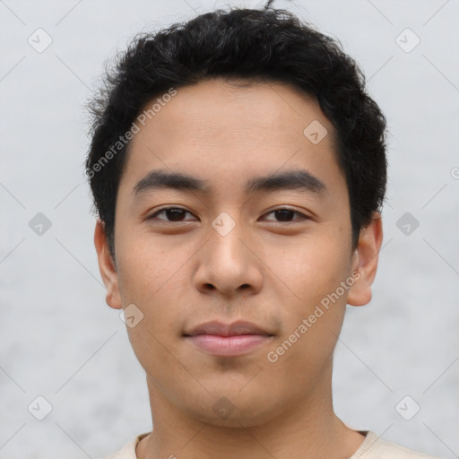 Neutral asian young-adult male with short  black hair and brown eyes