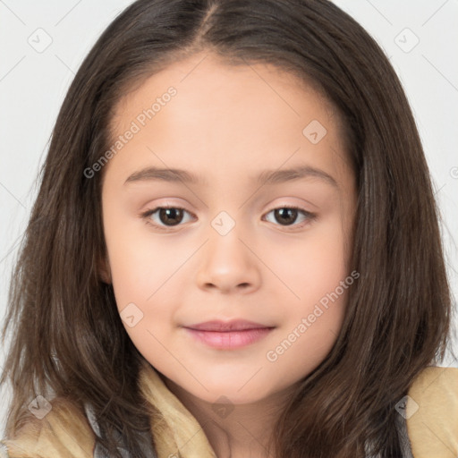 Neutral white child female with long  brown hair and brown eyes