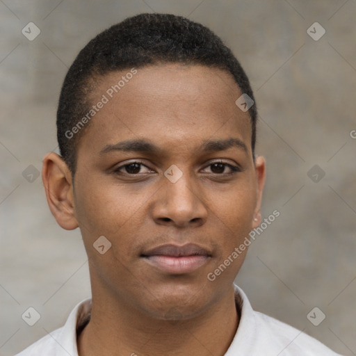 Neutral black young-adult male with short  brown hair and brown eyes