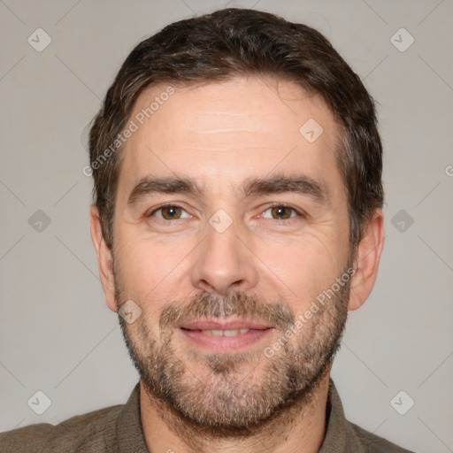 Neutral white adult male with short  brown hair and brown eyes