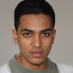 Neutral white young-adult male with short  black hair and brown eyes