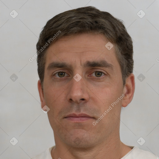 Neutral white adult male with short  brown hair and brown eyes