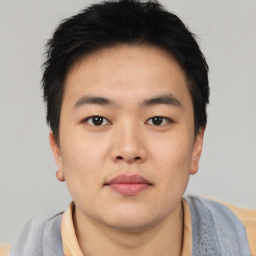 Neutral asian young-adult male with short  brown hair and brown eyes