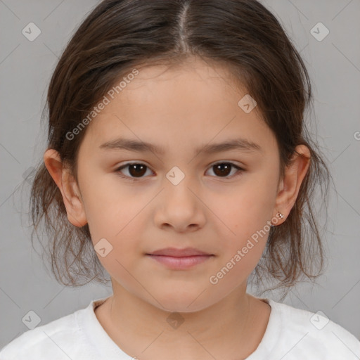 Neutral white child female with medium  brown hair and brown eyes