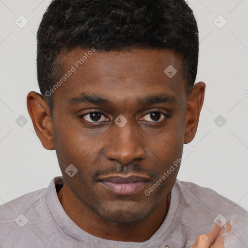 Neutral black young-adult male with short  brown hair and brown eyes