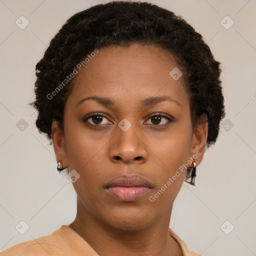 Neutral black young-adult female with short  brown hair and brown eyes