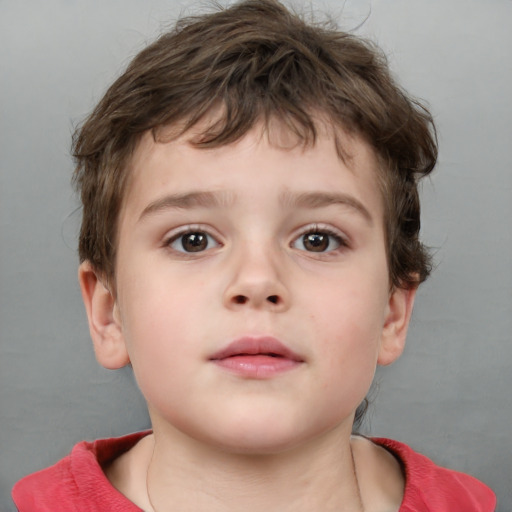 Neutral white child male with short  brown hair and grey eyes