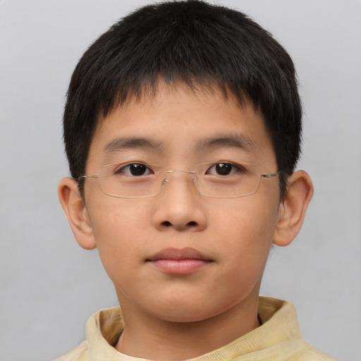 Neutral asian child male with short  brown hair and brown eyes