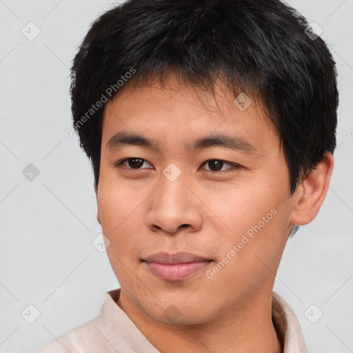 Neutral asian young-adult male with short  brown hair and brown eyes