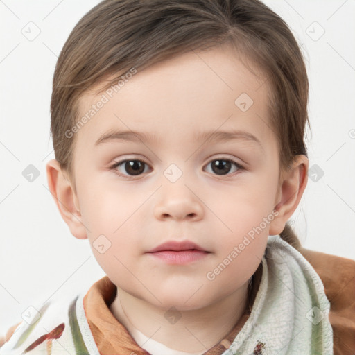 Neutral white child female with short  brown hair and brown eyes