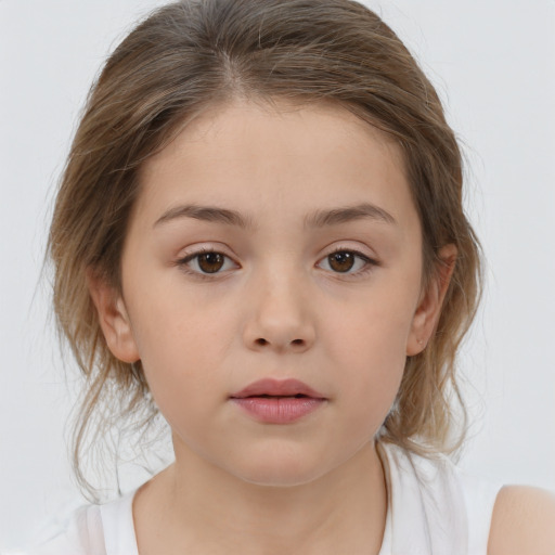 Neutral white child female with medium  brown hair and brown eyes