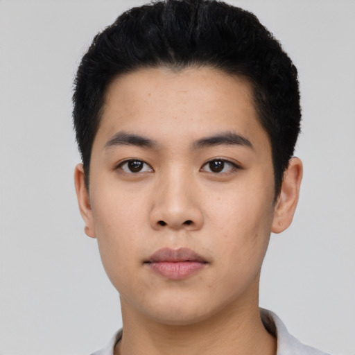 Neutral asian young-adult male with short  black hair and brown eyes