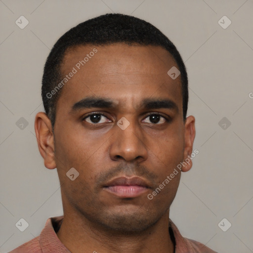 Neutral latino young-adult male with short  brown hair and brown eyes