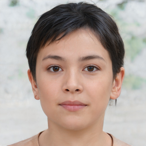 Neutral asian young-adult female with short  brown hair and brown eyes