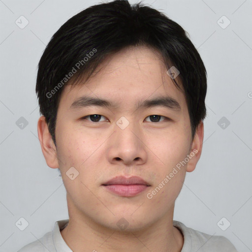 Neutral asian young-adult male with short  brown hair and brown eyes