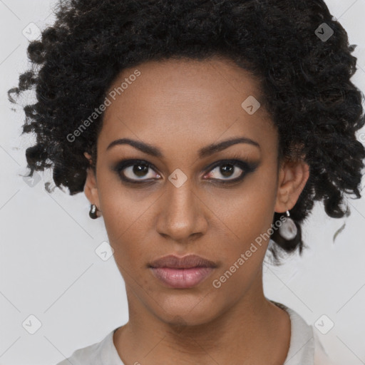 Neutral black young-adult female with short  brown hair and brown eyes