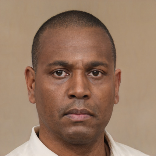 Neutral latino adult male with short  brown hair and brown eyes
