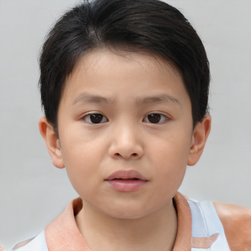 Neutral asian child female with short  brown hair and brown eyes