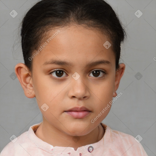 Neutral white child female with short  brown hair and brown eyes