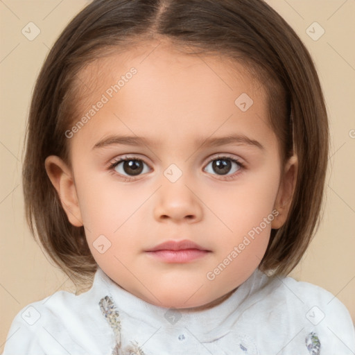 Neutral white child female with medium  brown hair and brown eyes