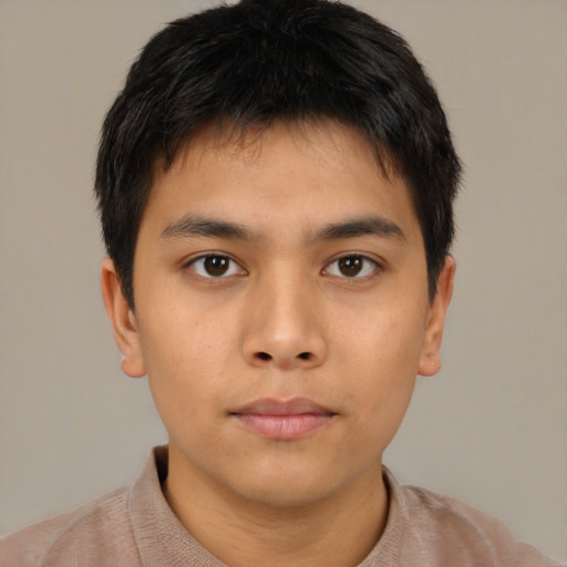 Neutral asian young-adult male with short  brown hair and brown eyes