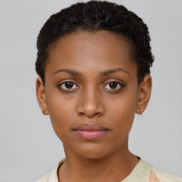 Neutral black young-adult female with short  brown hair and brown eyes