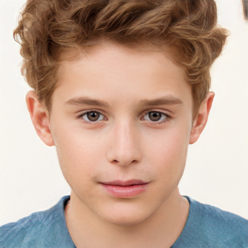 Neutral white child male with short  brown hair and grey eyes